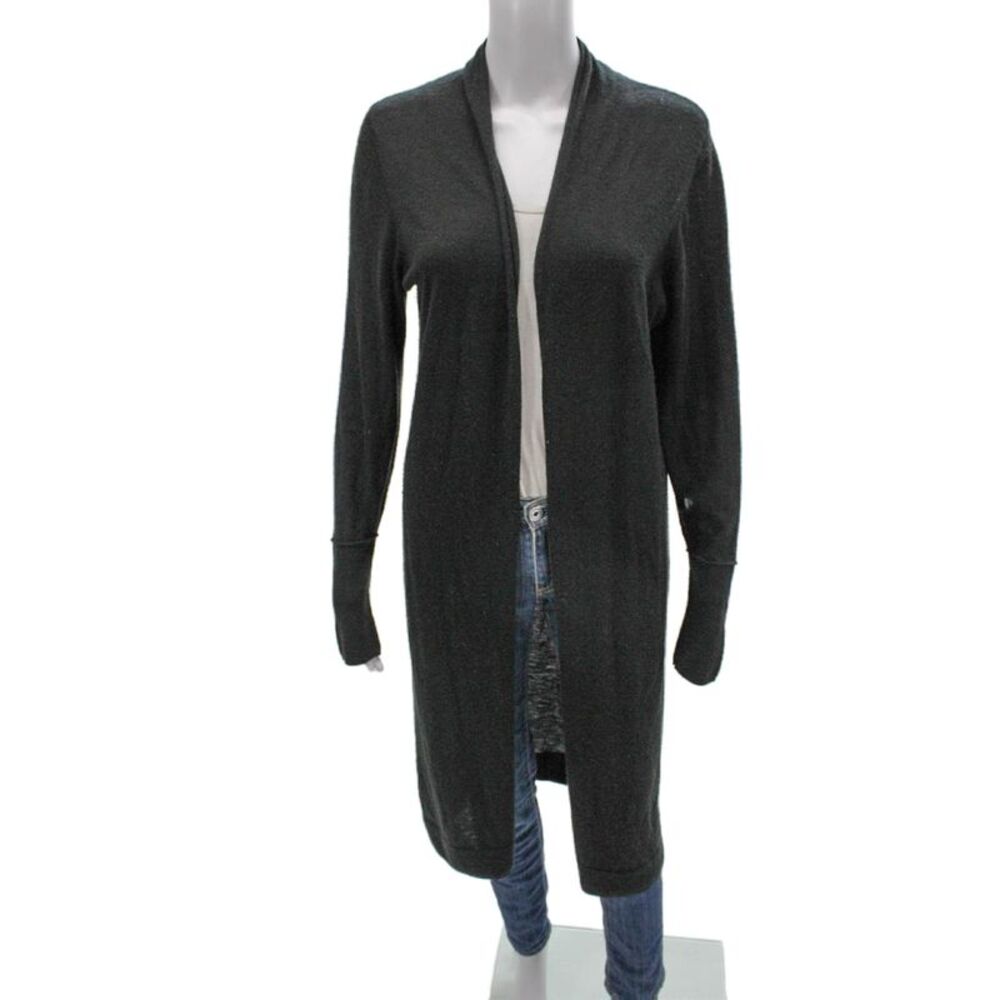 Kinross Cashmere Women Black V-Neck Cardigan 100% Cashmere Long Sleeve Size L